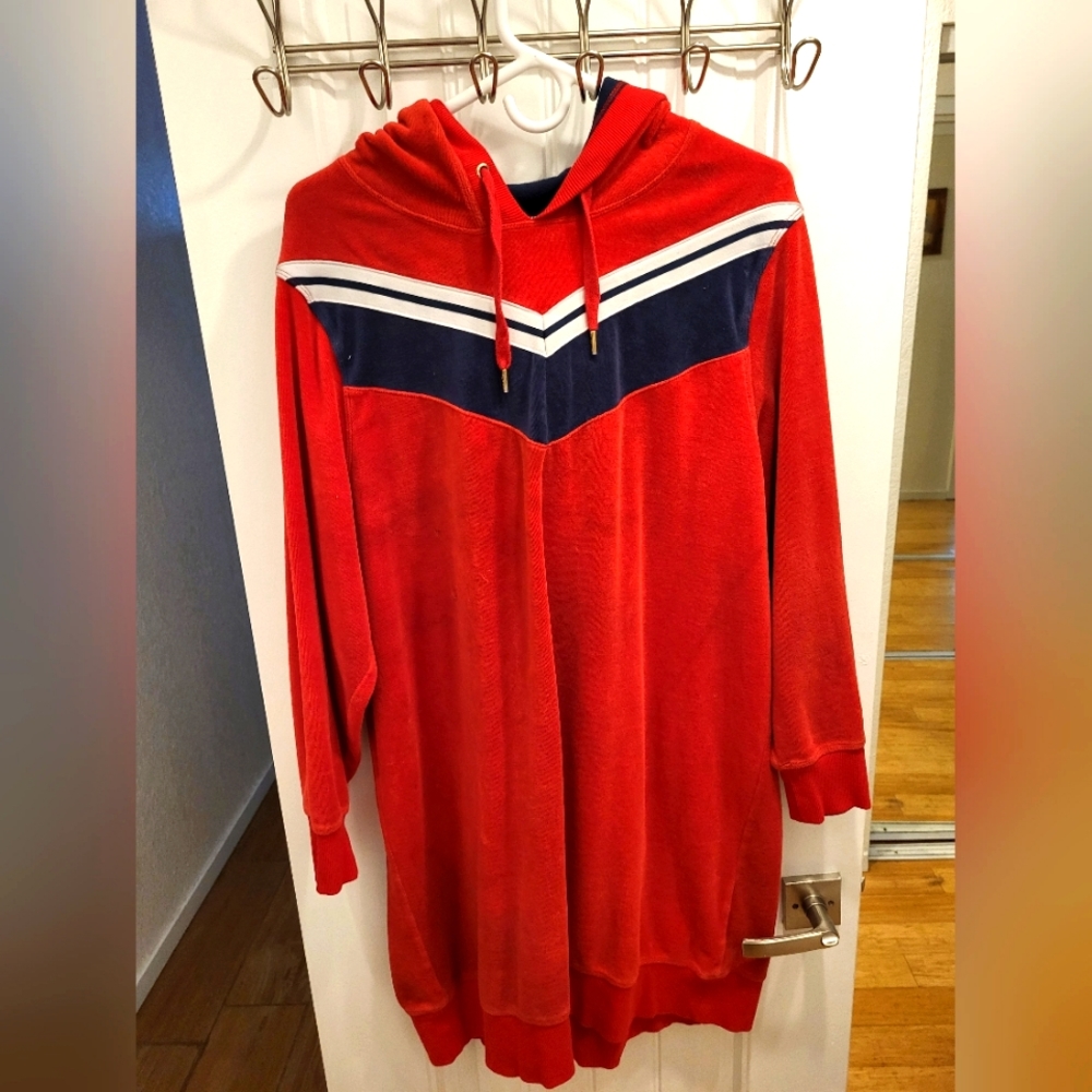 Women's Velour Tommy Hilfiger Hooded Sweatshirt Tunic size "1"